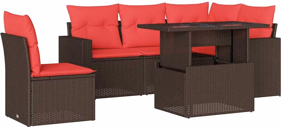 Set Divani da Giardino 6 pz con Cuscini Marrone in Polyrattan