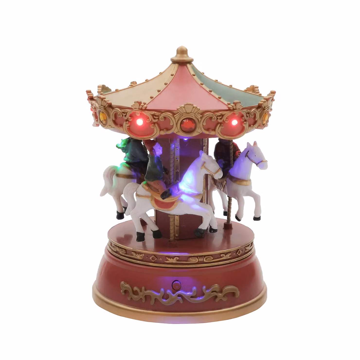 Vestiamo Casa Giostrina dei Cavalli Natalizia con Movimento, Musica e Luci LED Multicolor, Altezza: 18,5 cm – 1
