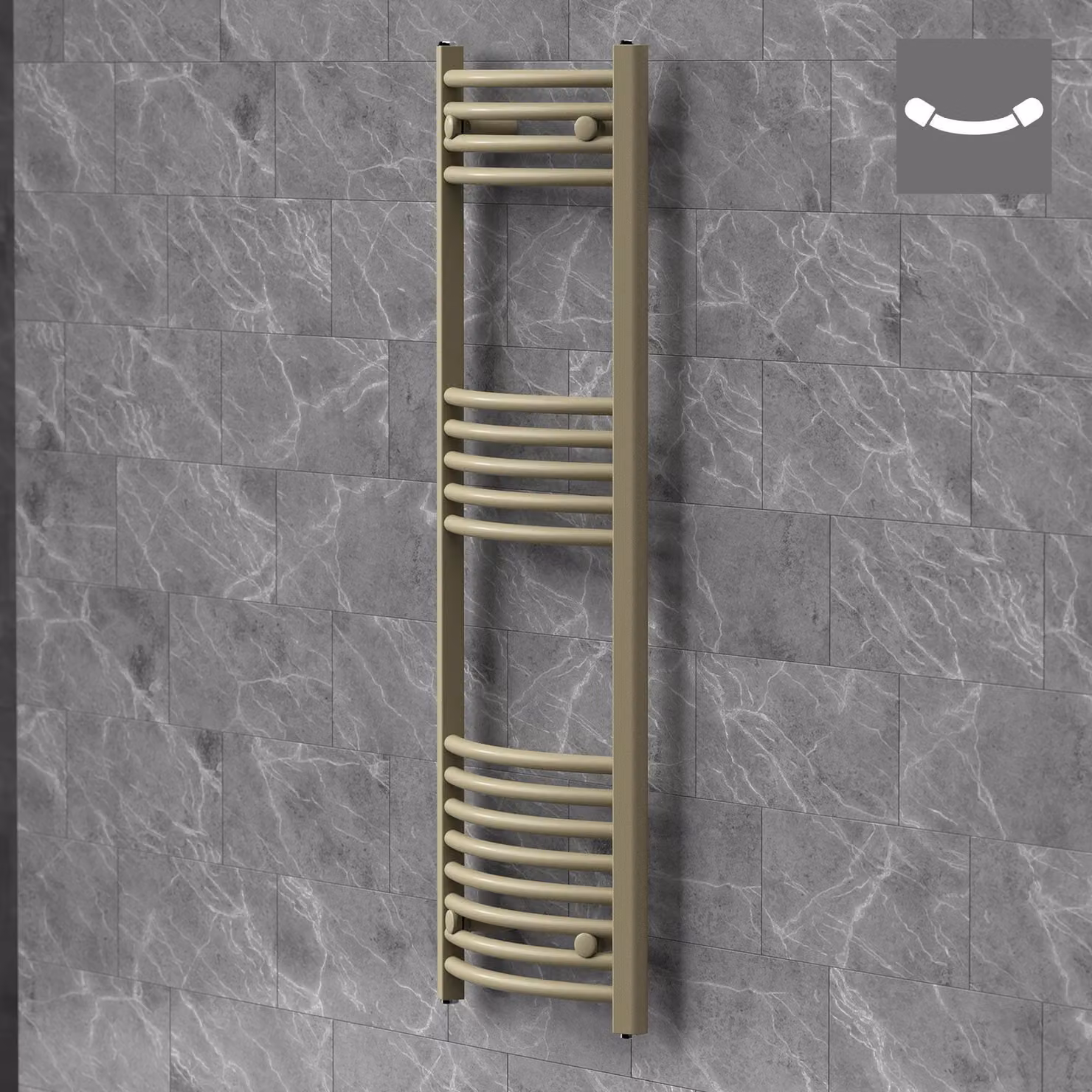 Asciugamani radiante LuxeBath Sahara, 400x1200 mm, beige. Radiatore per bagno con attacco laterale, asciugamani radiante curvo, porta asciugamani, radiatore da parete per bagno