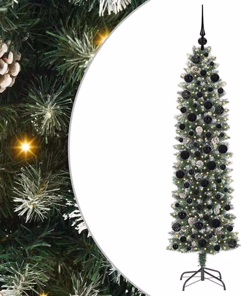 Albero di Natale Artificiale Sottile Verde e Bianco 180 cm