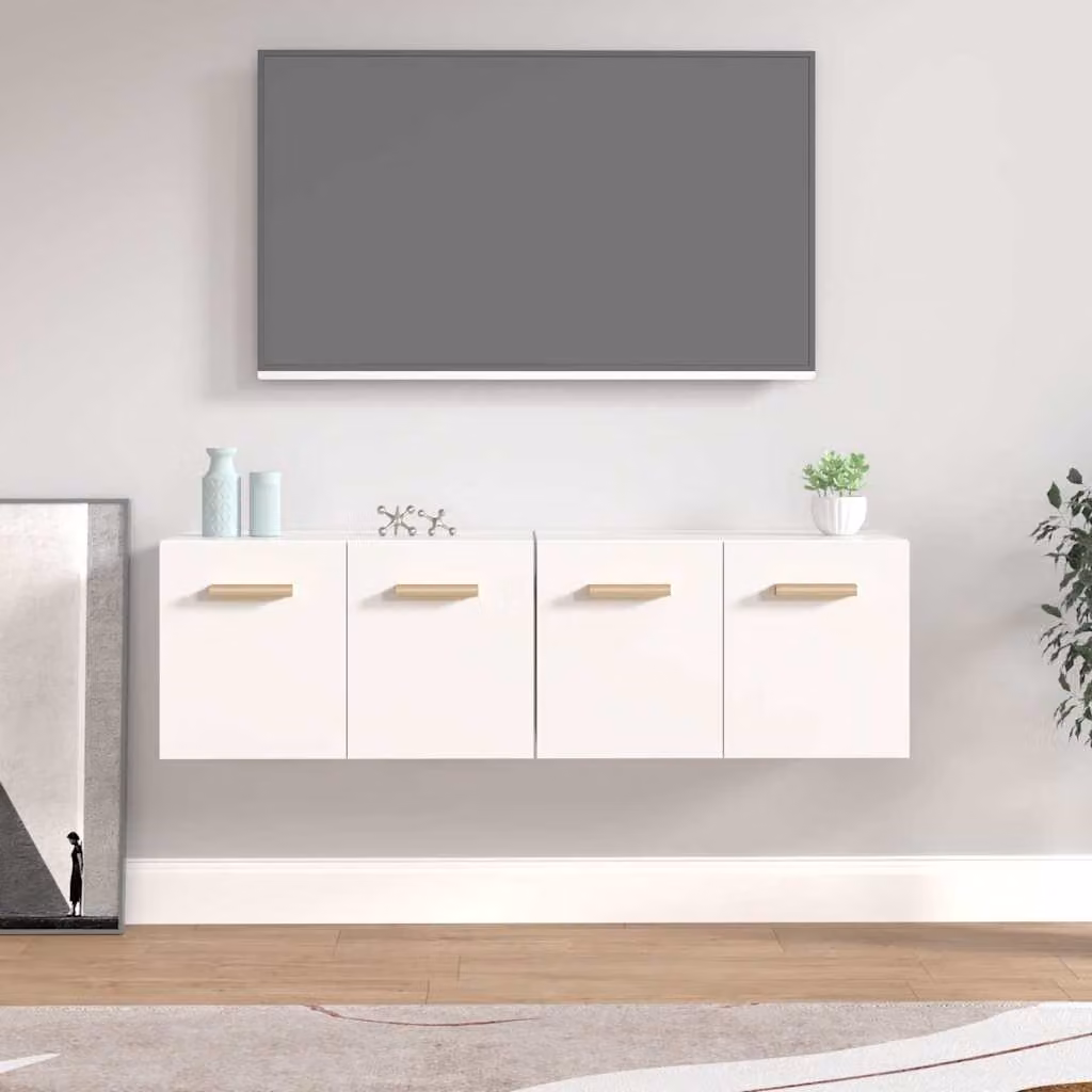 Set di 2 mobili da parete vidaXL bianchi in legno e MDF con ante a battente, L 60 cm x P 36,5 cm x H 35 cm