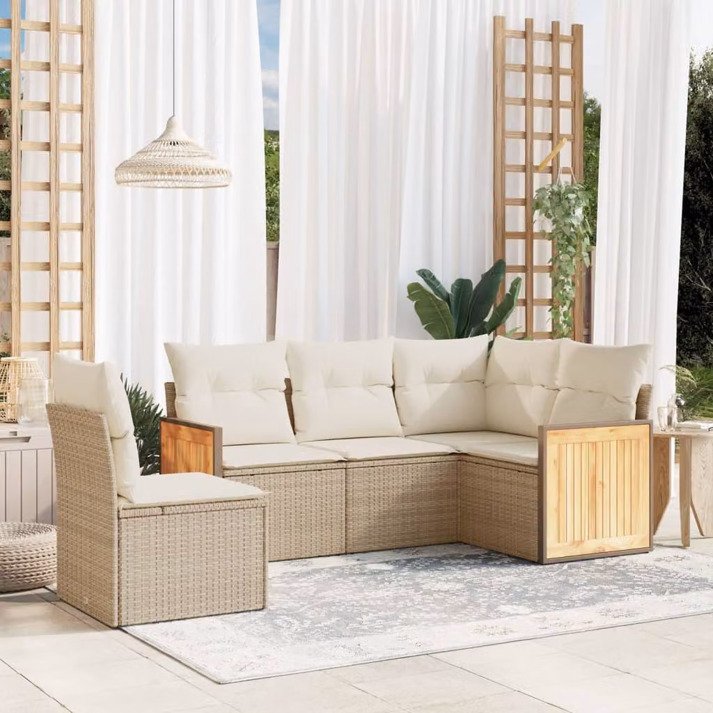 vidaXL Set Divano da Giardino a L 5 pz con Cuscini Beige e Struttura in Metallo – 1