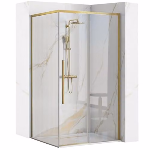 Rea - Cabina Doccia Solar, Oro Spazzolato 90X90, D'Angolo Senza Piatto Doccia, Vetro Di Sicurezza Temperato Trasparente 6mm, Scorrevole, 90 X 88,5 X 195 cm