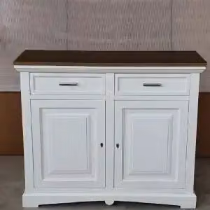 Credenza madia buffet 2 ante mod goccia Shabby chic bianco e noce scuro con maniglie stillo