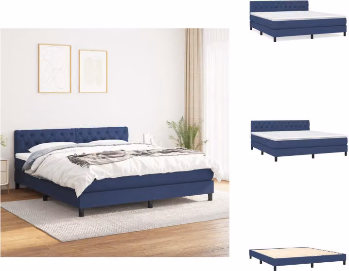 vidaXL Letto a molle con materasso blu 160x200 cm in tessuto - Letti & strutture letto