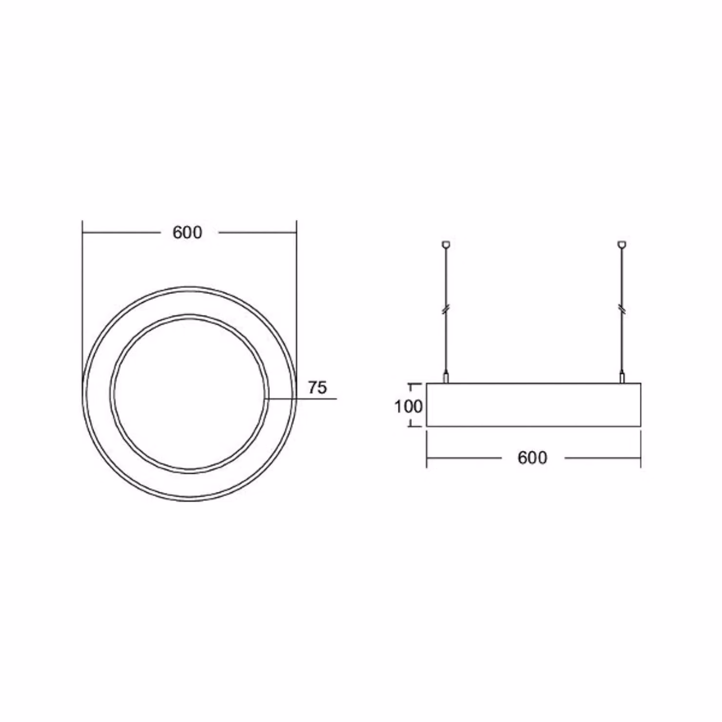 BRUMBERG Anello cerchio Biro10 su/giù Ø60cm on/off nero 830 Biro Circle Ring, Nero, Studio / Ufficio, Alluminio, Moderno