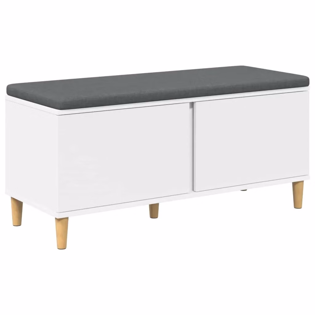 Panca per ingresso con porta scarpe e cuscino bianco vidaXL L 60 cm, P 38 cm, H 46 cm – 2