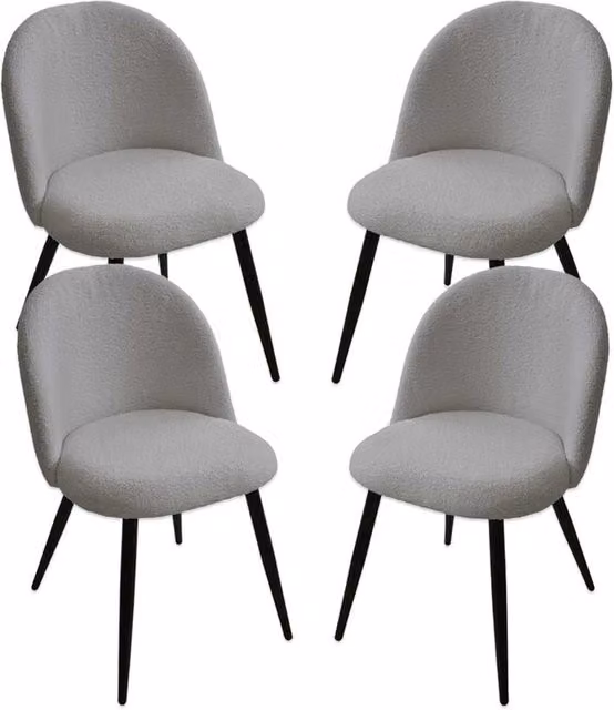 SET 4 POLTRONE IMBOTTITE IN TESSUTO TEDDY COLORE GRIGIO SEDIA CON GAMBE IN METALLO NERO 48X50X79 CM PORTATA MAX 130 KG