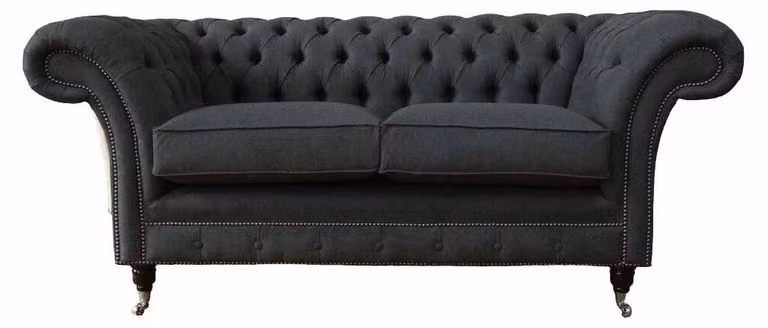 Chesterfield Sofa 2 Sitzer Couch Polster Stoff Couchen Grau Textil