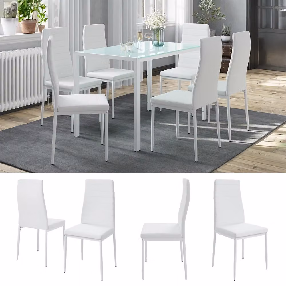 Set di 6 sedie da sala da pranzo moderne Vicco in ecopelle bianca – 2