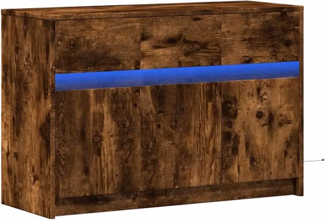 Mobile TV multimediale moderno con illuminazione a LED in rovere affumicato e marrone, L 91 cm x P 34 cm x H 61 cm – 1