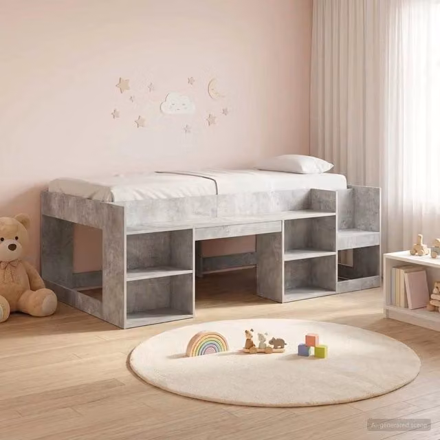 Struttura per Letto per Bambini con Ripostiglio Grigio Cemento 3422638