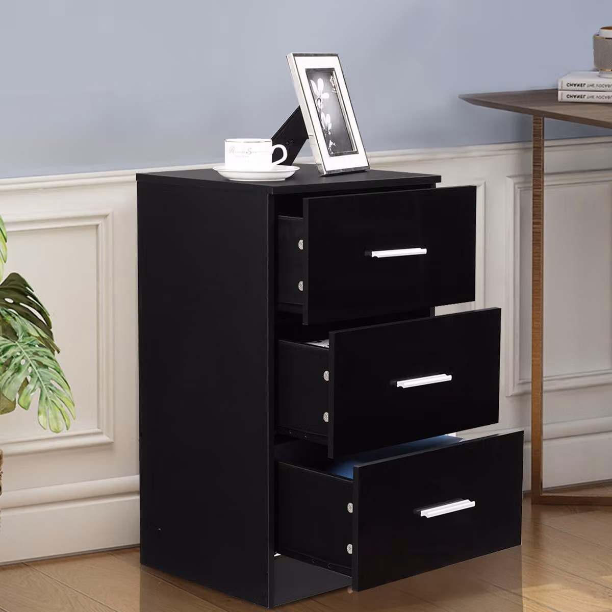 Schedario Costway con 3 cassetti in legno per ufficio e casa, colore nero