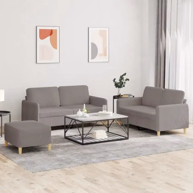 Set di divani 3 pezzi vidaXL in tessuto beige e grigio con cuscini decorativi per soggiorno in stile moderno – 1
