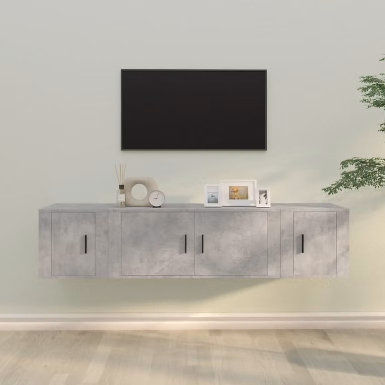 Set di mobili porta TV moderno vidaXL in legno e MDF, 3 pezzi, Grigio, da appendere alla parete