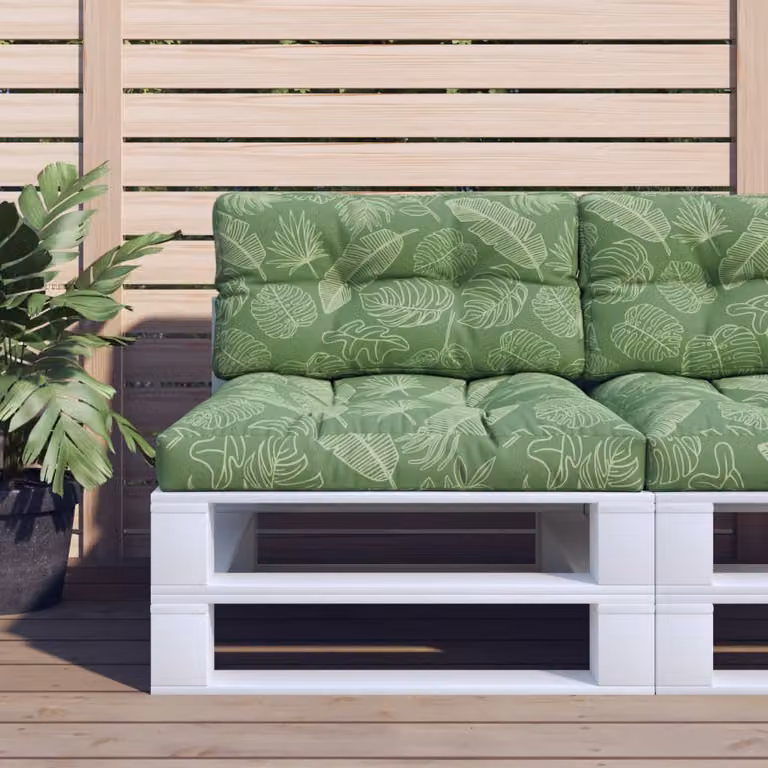 Set di 2 cuscini per pallet vidaXL verdi con motivo a foglie in poliestere resistente all'acqua e ai raggi UV L/P/H: 80 x 80 x 12 cm