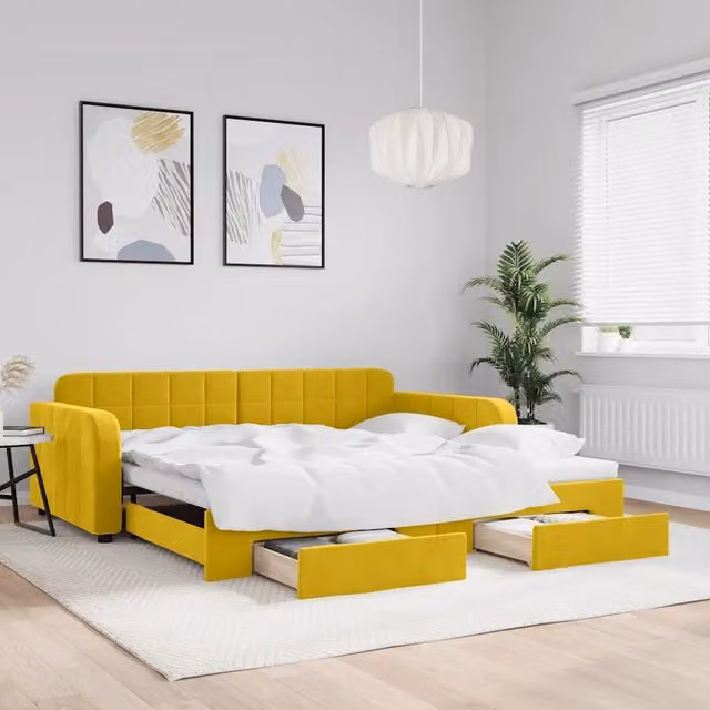 Divano Letto Estraibile con Cassetti-Sofa Letto-Daybed Giallo 100x200cm Velluto 776814