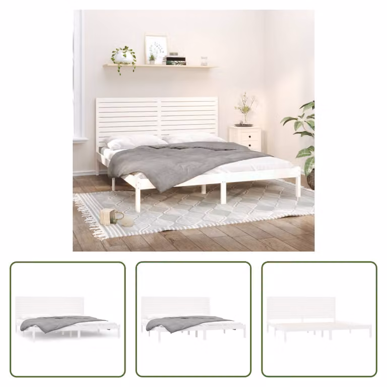 The Living Store Letto in legno massiccio bianco 180x200 cm
