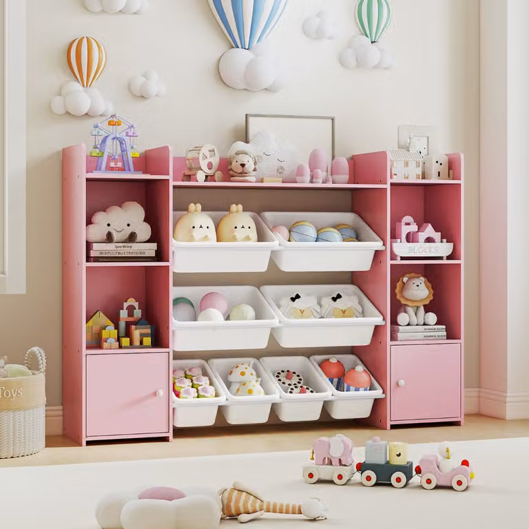 Organizer di stoccaggio Costway per camerata con 8 cestini removibili, colore rosa