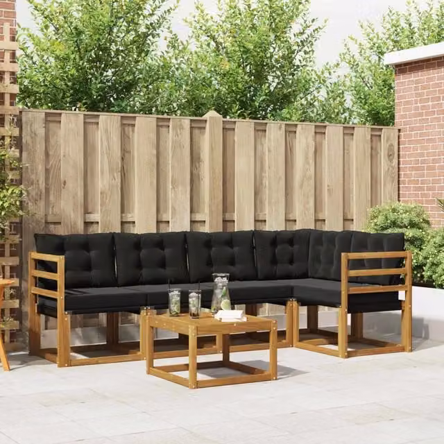 Set di divani da esterno 6 pz Naturale e Nero 3368679