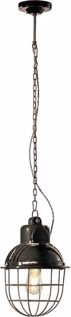 Lampadario Industrial Ferro E Ceramica Con Rete Vintage Nero 1 Luce E27 26Cm