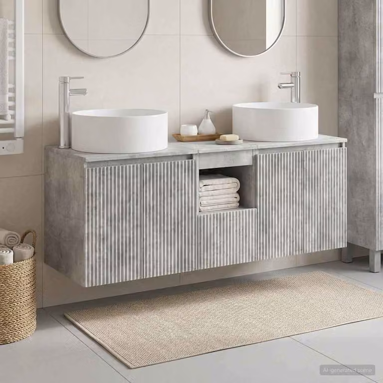 Set di mobili da bagno moderni vidaXL in 3 pezzi grigio opaco con base lavabo e pensili sospesi in MDF