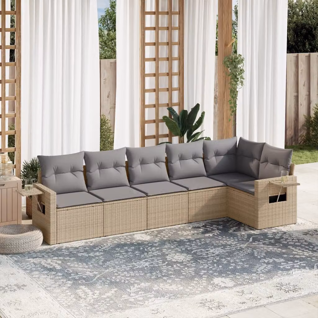 vidaXL Set Divano da Giardino a L in Polyrattan con Cuscini Beige e Grigio e Struttura in Metallo – 1