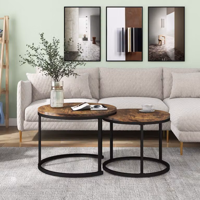 Abrihome set di 2 tavolini con struttura in metallo, tavolino rotondo, marrone 71 x 50 cm (Ø x H)