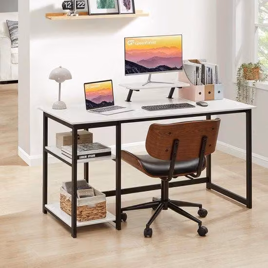 Postazione computer con supporto per monitor e piano ribaltabile, scrivania moderna da 120 cm per PC, bianca