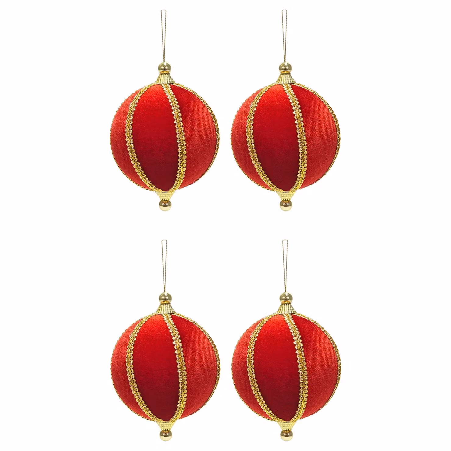 Set di 4 palline di Natale VESTIAMO CASA rosse con finiture oro, infrangibili, diametro: 10 cm – 1