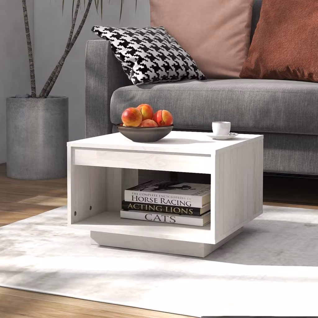 Maison Exclusive - Tavolino bianco 50x50x33,5 cm in legno massello di pino