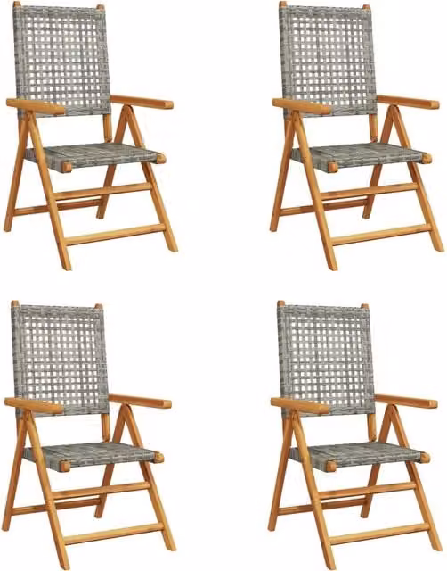 Sedie Giardino Reclinabili 4 pz | Sedie da Esterno Grigie Polyrattan Legno Massello