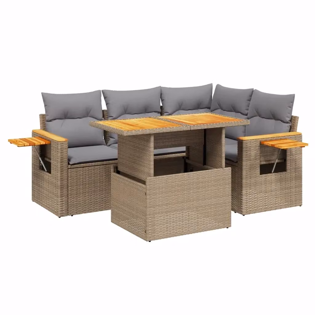 vidaXL Set Divano da Giardino 5 pz a L in Polyrattan con Cuscini Beige e Tavolino da Esterno – 2