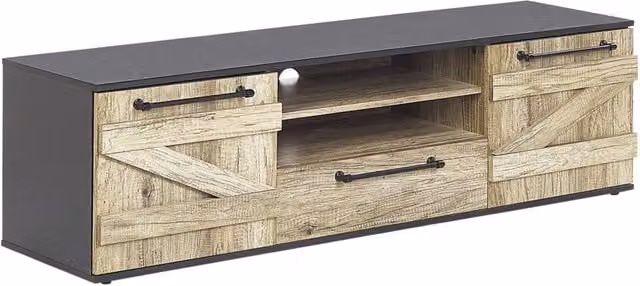 Mobiletto da TV in legno chiaro e truciolare color nero 43 cm stile design rustico soggiorno