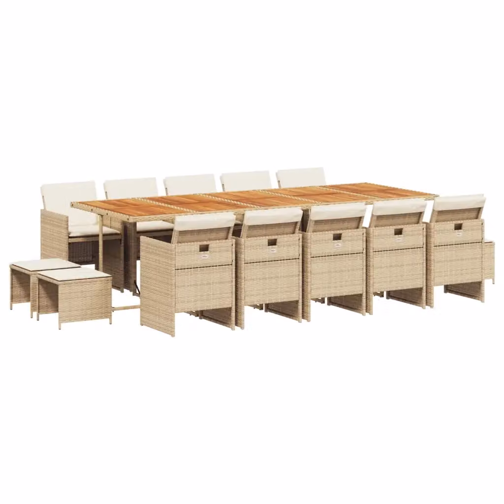 Set da pranzo da giardino vidaXL in polyrattan e legno di acacia con 15 pezzi e cuscini beige – 2