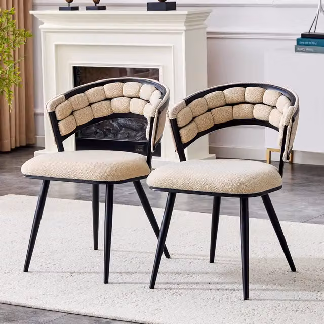 Set di 2 sedie da pranzo Mivray in velluto beige con gambe in metallo nero per sala da pranzo, cucina o soggiorno