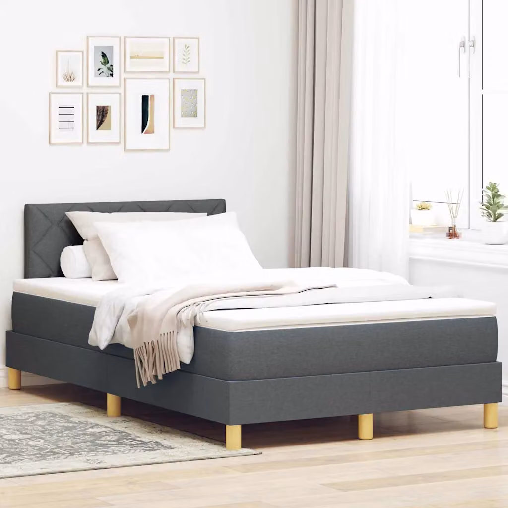 Letto moderno vidaXL con illuminazione LED sottostante e porta di ricarica USB, rivestimento in tessuto grigio, L/P: 120 x 200 cm