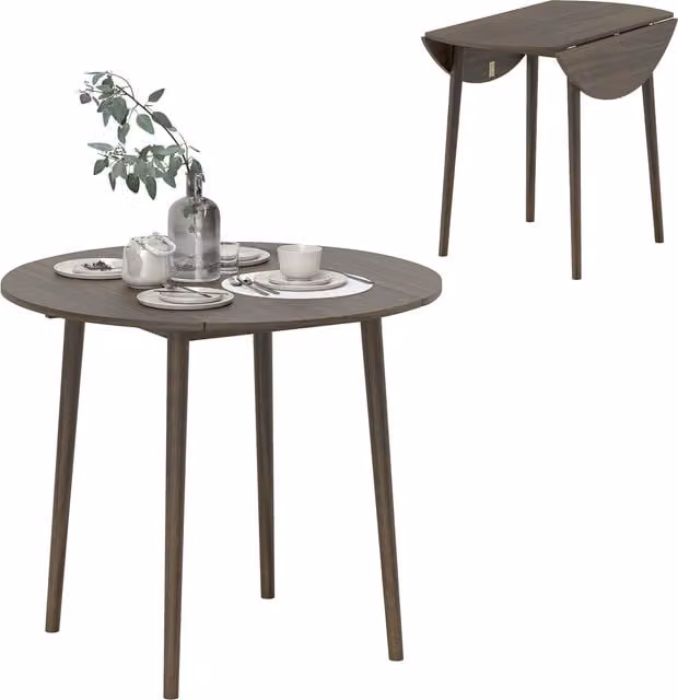 HOMCOM Tavolo da pranzo pieghevole 2 prolunghe, tavolo rotondo estendibile per 4 persone, gambe in legno Ø 89 x 73,5 cm, grigio   Aosom Italy