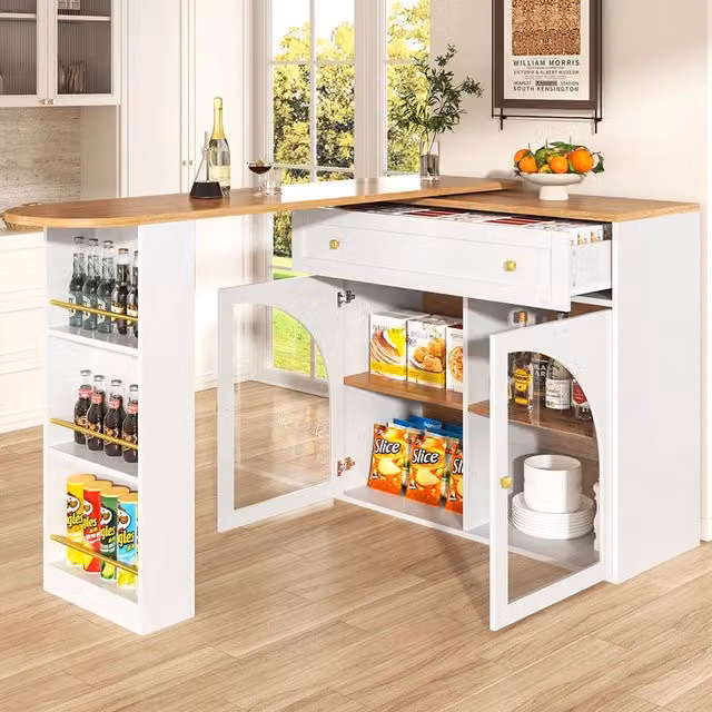 Tavolo Bar Estendibile - Xylo - 138-204??39??104 cm - Bianco con Ripiani