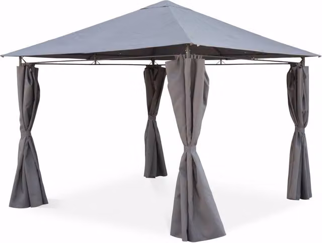 Gazebo da giardino Sweeek con struttura in alluminio e tende scorrevoli grigie L/P: 300 x 300 cm