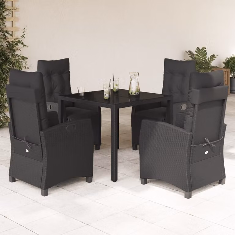 Maison Exclusive - Set da pranzo da giardino 5 pezzi con cuscini in polyrattan nero