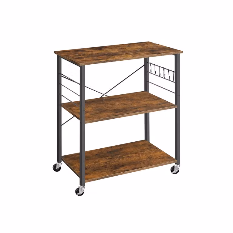 Scaffale da Cucina con Rotelle, Marrone Vintage + Nero / 80cm