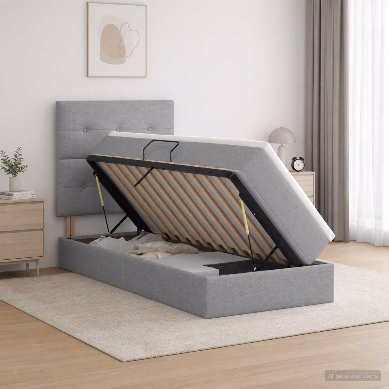 vidaXL Letto con contenitore e materasso Grigio, L 90 x P 200 cm, H 128 x H 204 cm