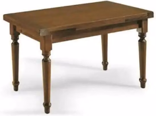 Tavolo arte povera con gambe tornite allungabile fino 220 in legno massello e mdf con rifinitura in noce 140x80x78 H