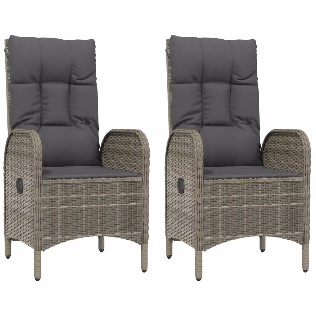 Set di 2 sedie da giardino moderne vidaXL in polyrattan grigio con cuscini e braccioli – 2
