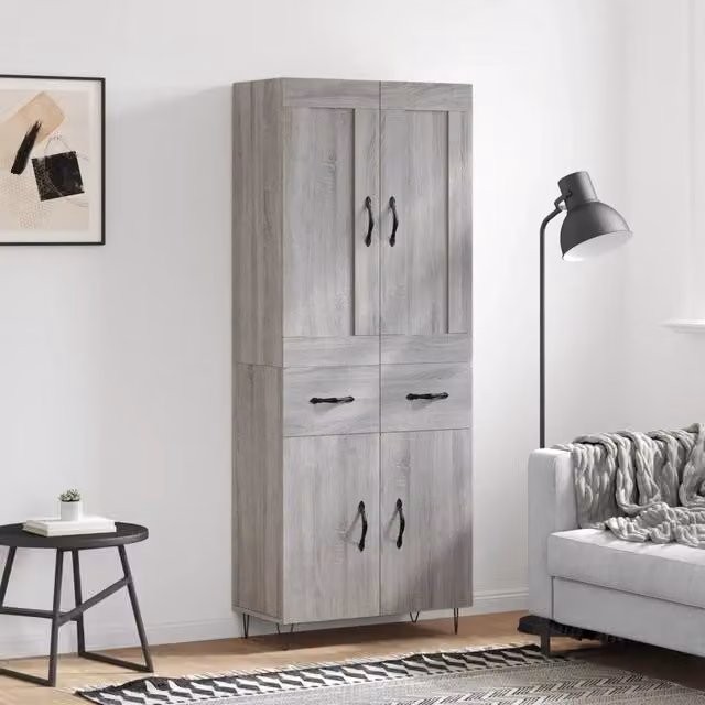 Credenza moderna a parete vidaXL in legno e metallo, colore grigio, L: 69,5 cm, P: 34 cm, H: 180 cm – 1