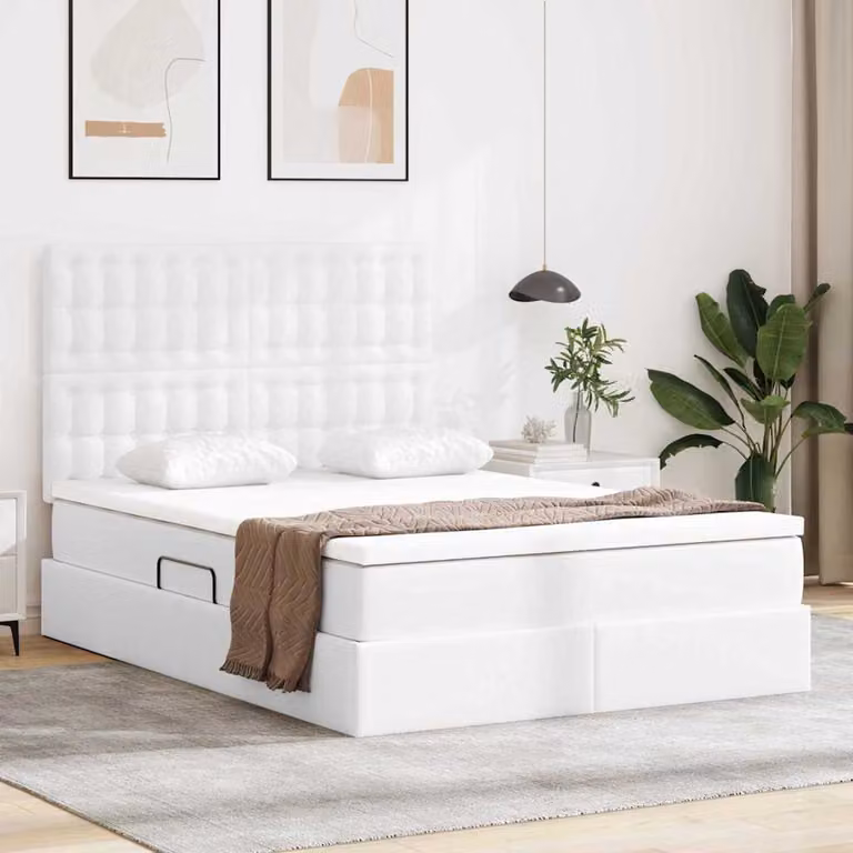 Letto con contenitore e illuminazione LED vidaXL Bianco, L/P/H: 140 x 190 x 44 cm