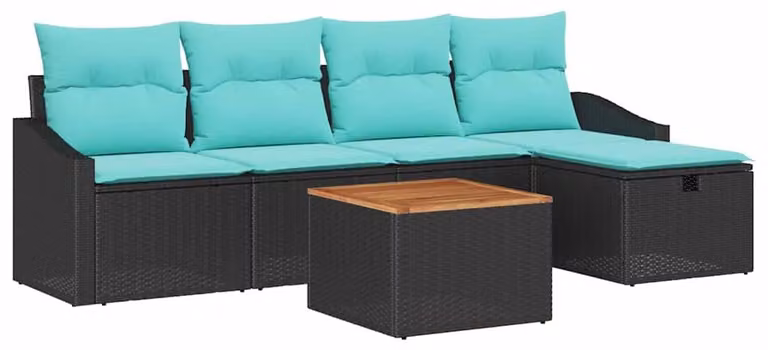Set Divano da Giardino con cuscino 6 pcs Nero polyrattan