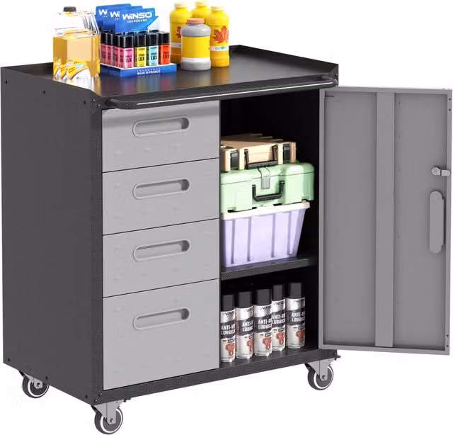 Armadio portautensili in metallo con ruote 75 x 42 x 88 cm nero e grigio