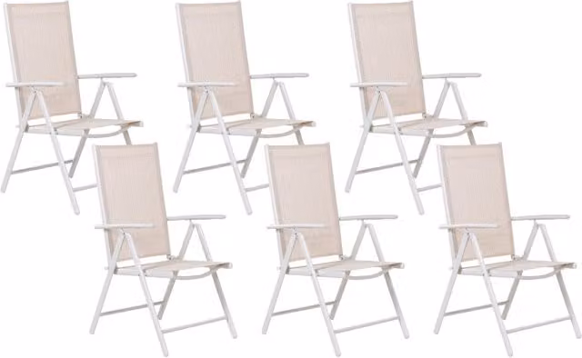 Set di 6 sedie da giardino BELIANI pieghevoli e reclinabili in tessuto beige con struttura in alluminio bianco opaco